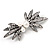 Burn Silver Faux Pearl Diamante Floral Brooch - 7cm Length - view 7