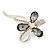 Abstract Light/ Grey Clear Diamante Floral Brooch In Gold Finish - 6cm Length - view 4