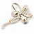 Abstract Light/ Grey Clear Diamante Floral Brooch In Gold Finish - 6cm Length - view 6