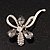 Abstract Light/ Grey Clear Diamante Floral Brooch In Gold Finish - 6cm Length - view 7