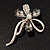 Abstract Light/ Grey Clear Diamante Floral Brooch In Gold Finish - 6cm Length - view 5