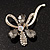 Abstract Light/ Grey Clear Diamante Floral Brooch In Gold Finish - 6cm Length - view 3