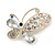 Asymmetrical Clear Diamante Butterfly Brooch In Gold Finish - 5cm Length
