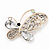 Asymmetrical Clear Diamante Butterfly Brooch In Gold Finish - 5cm Length - view 6