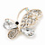 Asymmetrical Clear Diamante Butterfly Brooch In Gold Finish - 5cm Length - view 5