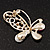 Asymmetrical Pink/Clear Diamante Butterfly Brooch In Gold Finish - 5cm Length - view 4