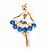 Elegant Blue Crystal Ballerina Brooch In Gold Plated Metal - 4.5cm Length