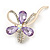 Abstract Light Purple/Clear Diamante Floral Brooch In Gold Finish - 6cm Length - view 2