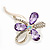 Abstract Light Purple/Clear Diamante Floral Brooch In Gold Finish - 6cm Length - view 8