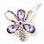 Abstract Light Purple/Clear Diamante Floral Brooch In Gold Finish - 6cm Length - view 9