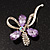 Abstract Light Purple/Clear Diamante Floral Brooch In Gold Finish - 6cm Length - view 4