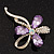 Abstract Light Purple/Clear Diamante Floral Brooch In Gold Finish - 6cm Length - view 3