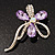 Abstract Light Purple/Clear Diamante Floral Brooch In Gold Finish - 6cm Length - view 5