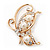 Delicate Simulated Pearl/Diamante 'Flying Butterfly' Brooch In Gold Plating - 4.5cm Length