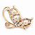Delicate Simulated Pearl/Diamante 'Flying Butterfly' Brooch In Gold Plating - 4.5cm Length - view 2