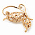 Delicate Simulated Pearl/Diamante 'Flying Butterfly' Brooch In Gold Plating - 4.5cm Length - view 3