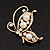 Delicate Simulated Pearl/Diamante 'Flying Butterfly' Brooch In Gold Plating - 4.5cm Length - view 4