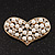 Gold Tone Faux Pearl Diamante 'Heart' Brooch - 4.5cm Length - view 2