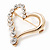 Gold Plated Open Crystal 'Heart' Brooch - 4cm Length - view 3