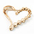 Gold Plated Open Crystal 'Heart' Brooch - 4cm Length - view 4