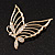 Gold Plated Diamante Open 'Butterfly' Brooch - 6.5cm Length - view 2