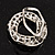White Faux Pearl & Clear Diamante Round Scarf Pin In Silver Finish - 3.5cm Diameter - view 5
