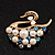 White Faux Pearl Diamante 'Swan' Brooch In Gold Plated Metal - 4cm Length - view 2