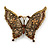 Large Citrine/ Amber Coloured Crystal 'Butterfly' Brooch In Burn Gold Finish - 7.5cm Length