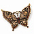 Large Citrine/ Amber Coloured Crystal 'Butterfly' Brooch In Burn Gold Finish - 7.5cm Length - view 4