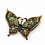 Large Emerald/Grass Green Crystal 'Butterfly' Brooch In Burn Gold Finish - 7.5cm Length - view 6