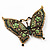 Large Emerald/Grass Green Crystal 'Butterfly' Brooch In Burn Gold Finish - 7.5cm Length - view 2