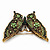 Large Emerald/Grass Green Crystal 'Butterfly' Brooch In Burn Gold Finish - 7.5cm Length - view 3