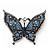 Large Blue Crystal 'Butterfly' Brooch In Burn Silver Finish - 7.5cm Length