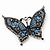 Large Blue Crystal 'Butterfly' Brooch In Burn Silver Finish - 7.5cm Length - view 2