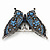Large Blue Crystal 'Butterfly' Brooch In Burn Silver Finish - 7.5cm Length - view 3