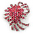 Pink Crystal 'Bow' Brooch In Silver Plating - 5.5cm Length