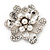 Bridal Clear Diamante White Peal 'Flower' Brooch In Silver Plating - 4.5cm Diameter - view 2