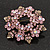 Pink Crystal Wreath Brooch In Antique Gold Metal - 4cm Diameter - view 5