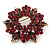 Burgundy Red Crystal Wreath Brooch In Antique Gold Metal - 4cm Diameter - view 3