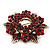 Burgundy Red Crystal Wreath Brooch In Antique Gold Metal - 4cm Diameter - view 6