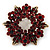 Burgundy Red Crystal Wreath Brooch In Antique Gold Metal - 4cm Diameter
