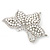 Large White Faux Pearl Diamante 'Butterfly' Brooch In Silver Plating - 8.5cm Length - view 3