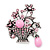 Vintage Pink Diamante Flower Basket Brooch (Burn Silver Finish) - view 5