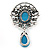 Light Blue Diamante Precious Heirloom Charm Brooch (Burn Silver Tone) - view 5