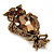 Citrine CZ Owl Brooch In Gold Plated Metal - 6cm Length - view 3