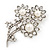Clear Crystal Imitation Pearl 'Sunflower' Brooch In Silver Plating - 7cm Length