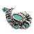 Burn Silver Turquoise Stone Charm Brooch/Pendant - 8cm Length - view 3