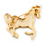 Gold Plated Galloping Horse Brooch - 4.5cm Length - view 3