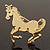 Gold Plated Galloping Horse Brooch - 4.5cm Length