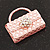 Stylish AB Crystal Pale Pink Enamel Bag Brooch In Silver Plating - 3cm Length - view 2